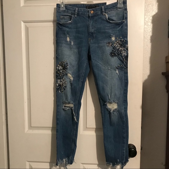 Zara Denim - Zara studded distressed jeans
